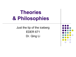Theories & Philosophies Just the tip of the iceberg EDER 671 Dr. Qing Li   Learning Theories   What is a theory? A theory        provides a general explanation for.
