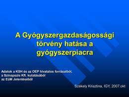A Gyógyszergazdaságossági törvény hatása a gyógyszerpiacra Adatok a KSH és az OEP hivatalos forrásaiból, a Szinapszis Kft.