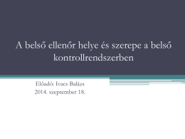 A belső ellenőr helye és szerepe a belső kontrollrendszerben Előadó: Ivacs Balázs 2014.