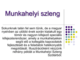 Munkahelyi szleng Sokunknak talán fel sem tűnik, de a magyar nyelvben az utóbbi évek során kialakult egy tömör és nagyon kifejező speciális kifejezésrendszer, amely.