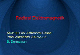 Radiasi Elektromagnetik  AS3100 Lab. Astronomi Dasar I Prodi Astronomi 2007/2008 B. Dermawan Spektrum Elektromagnetik  Nick Strobel’s Astronomy.