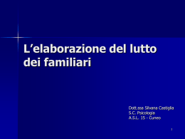 L’elaborazione del lutto dei familiari  Dott.ssa Silvana Castiglia S.C. Psicologia A.S.L. 15 - Cuneo  La famiglia è un sistema di relazioni definito in base: - alla propria.