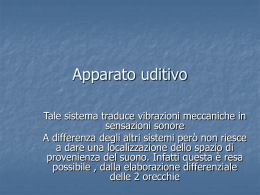 Apparato uditivo Tale sistema traduce vibrazioni meccaniche in sensazioni sonore A differenza degli altri sistemi per&ograve; non riesce a dare una localizzazione dello spazio.