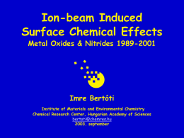Ion-beam Induced Surface Chemical Effects Metal Oxides & Nitrides 1989-2001  Imre Bertóti Institute of Materials and Environmental Chemistry Chemical Research Center, Hungarian Academy of Sciences bertoti@chemres.hu 2003.