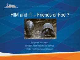 HIM and IT – Friends or Foe ?  Sallyanne Wissmann Director, Health Information Service Mater Health Services, Brisbane.