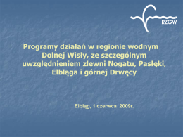 Programy działań w regionie wodnym Dolnej Wisły, ze szczególnym uwzględnieniem zlewni Nogatu, Pasłęki, Elbląga i górnej Drwęcy  Elbląg, 1 czerwca 2009r.