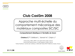 Club Cast3m 2008 Approche multi-échelle du comportement mécanique des matériaux composites SiC/SiC Comportement élastique à l’échelle du toron Chateau C.1,2, Gélébart L.1, Bornert M.2, Crépin.