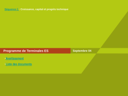 Séquence 1 : Croissance, capital et progrès technique  Programme de Terminales ES •Avertissement •Liste des documents  Septembre 04