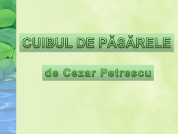 Prezentare autor Poveste - audio Exerciţii  “CUIBUL DE PĂSĂRELE” după Cezar Petrescu   •  S-a născut la Hodora-Cotnari, judeţul Iaşi și a fost fiul inginerului Dimitrie Petrescu. A fost profesor.