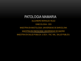 PATOLOGIA MAMARIA ALEJANDRO MORALES VELEZ GINECOLOGIA : CES MAESTRIA EN MASTOLOGIA: UNIVERSIDAD DE BARCELONA MAESTRIA EN ONCOLOGIA: UNIVERSIDAD DE MADRID MAESTRIA EN SALUD PUBLICA: U.