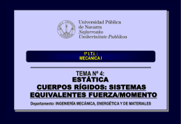 1º I.T.I. : MECANICA I  TEMA Nº 4: ESTÁTICA CUERPOS RÍGIDOS: SISTEMAS EQUIVALENTES FUERZA/MOMENTO Departamento: INGENIERÍA MECÁNICA, ENERGÉTICA Y DE MATERIALES.