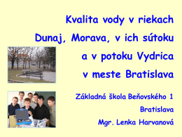 Kvalita vody v riekach  Dunaj, Morava, v ich sútoku a v potoku Vydrica v meste Bratislava Základná škola Beňovského 1 Bratislava Mgr.