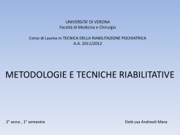 UNIVERSITA&rsquo; DI VERONA Facolt&agrave; di Medicina e Chirurgia Corso di Laurea in TECNICA DELLA RIABILITAZIONE PSICHIATRICA A.A.