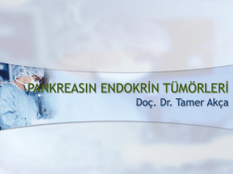 PANKREASIN ENDOKRİN TÜMÖRLERİ Doç. Dr. Tamer Akça   PANKREASIN ADACIK HÜCRE TÜMÖRLERİ (ENDOKRİN TÜMÖRLERİ)  nadir; 1/100.000  otopsi serilerinde; %1  nonfonksiyonel tümörler  fonksiyonel tümörler (>%50)   Pankreasın Nöroendokrin.