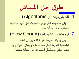  طرق حل املسائل     .1 الخوارزميات )  . (Algorithms    وهي مجموعة األوامر أو الخطوات التي تكون متتالية   ومنظمة لحل مسألة ما  .       .2 املخططات االنسيابية.