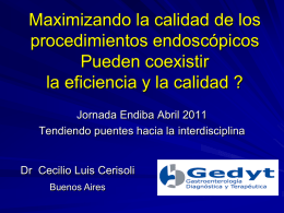 Maximizando la calidad de los procedimientos endoscópicos Pueden coexistir la eficiencia y la calidad ? Jornada Endiba Abril 2011 Tendiendo puentes hacia la interdisciplina  Dr Cecilio.
