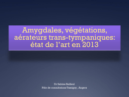 Amygdales, végétations, aérateurs trans-tympaniques: état de l’art en 2013  Dr Sabine Bailleul Pôle de consultations Tassigny , Angers   Cas clinique n°1 •  Mme L.