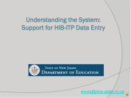Understanding the System: Support for HIB-ITP Data Entry  evvrs@doe.state.nj.us As a result of this training, participants will understand how to:    Access the Harassment,