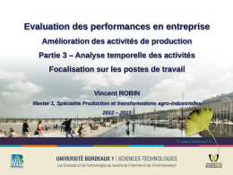 Evaluation des performances en entreprise Amélioration des activités de production Partie 3 – Analyse temporelle des activités Focalisation sur les postes de travail Vincent.