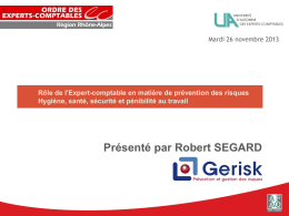 Mardi 26 novembre 2013  Rôle de l’Expert-comptable en matière de prévention des risques Hygiène, santé, sécurité et pénibilité au travail  Présenté par Robert.