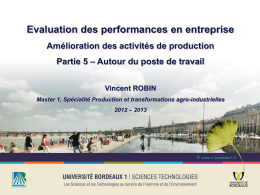 Evaluation des performances en entreprise Amélioration des activités de production Partie 5 – Autour du poste de travail Vincent ROBIN Master 1, Spécialité Production.