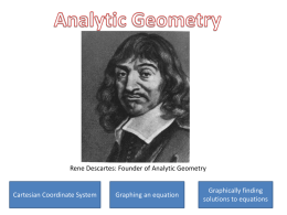 Rene Descartes: Founder of Analytic Geometry  Cartesian Coordinate System  Graphing an equation  Graphically finding solutions to equations.