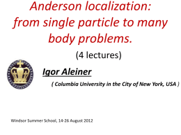 Anderson localization: from single particle to many body problems. (4 lectures)  Igor Aleiner ( Columbia University in the City of New York, USA )  Windsor Summer.