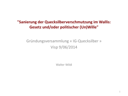 "Sanierung der Quecksilberverschmutzung im Wallis: Gesetz und/oder politischer (Un)Wille" Gründungsversammlung « IG-Quecksilber » Visp 9/06/2014  Walter Wildi.