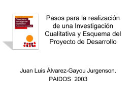 Pasos para la realización de una Investigación Cualitativa y Esquema del Proyecto de Desarrollo  Juan Luis Álvarez-Gayou Jurgenson. PAIDOS 2003   Pasos para la realización de una.