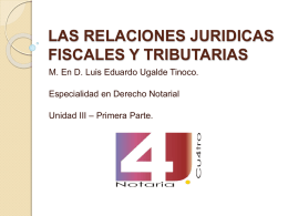 LAS RELACIONES JURIDICAS FISCALES Y TRIBUTARIAS M. En D. Luis Eduardo Ugalde Tinoco. Especialidad en Derecho Notarial Unidad III – Primera Parte.   GENERALIDADES La realización de.