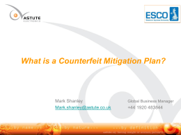 What is a Counterfeit Mitigation Plan?  Mark Shanley Mark.shanley@astute.co.uk  Global Business Manager  +44 1920 483844   What is a Counterfeit Mitigation Plan? A series of processes and procedures based on recognised Industry standards,