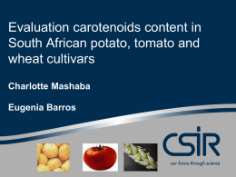 Evaluation carotenoids content in South African potato, tomato and wheat cultivars Charlotte Mashaba Eugenia Barros   Introduction • Malnutrition - 50% of deaths in children  • Food.