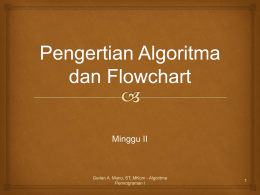 Minggu II  Gerlan A. Manu, ST.,MKom - Algoritma Pemrograman I   Pengertian Algoritma   Algoritma adalah kumpulan instruksi-instruksi/ perintah&ndash;perintah/langkah-langkah yang berhingga jumlahnya yang digunakan untuk menyelesaikan masalah/persoalan logika.