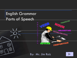 English Grammar Parts of Speech  By: Mr. Jim Ruiz Acknowledgement The videos presented in this presentation were created by: School House Rock The Grammarheads  Quit.