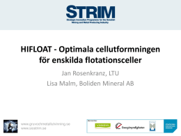 HIFLOAT - Optimala cellutformningen för enskilda flotationsceller Jan Rosenkranz, LTU Lisa Malm, Boliden Mineral AB  www.gruvochmetallutvinning.se www.siostrim.se.