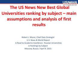 The US News New Best Global Universities ranking by subject – main assumptions and analysis of first results Robert J.