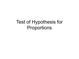 Test of Hypothesis for Proportions Null Hypothesis  Ho: p = po  Alternative Hypotesis:  Rejection Region  • Ha: p ≠ po two sided  • |z|> z_(α/2)  • Ha: