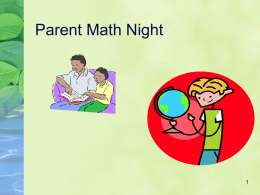 Parent Math Night Goals for the Meeting Inform about changes to the math curriculum Model classroom organization and environment Model ‘Constructivist’ or ‘Problem-Based Learning’ in.