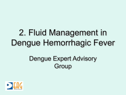 2. Fluid Management in Dengue Hemorrhagic Fever Dengue Expert Advisory Group   Dengue Virus Infection • Asymptomatic • Symptomatic – Undifferentiated Febrile Illness – Dengue Fever – Dengue Hemorrhagic Fever 