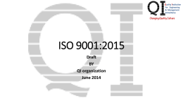 ISO 9001:2015 Draft BY QI organization June 2014 Introduction • Purpose of the session • New standard main elements  • The high structure context • Review main body.