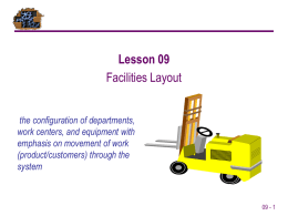 Lesson 09 Facilities Layout the configuration of departments, work centers, and equipment with emphasis on movement of work (product/customers) through the system  09 - 1