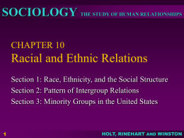 SOCIOLOGY THE STUDY OF HUMAN RELATIONSHIPS CHAPTER 10  Racial and Ethnic Relations Section 1: Race, Ethnicity, and the Social Structure Section 2: Pattern of.