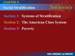 CHAPTER 9  Social Stratification  Section 1: Systems of Stratification Section 2: The American Class System  Section 3: Poverty.