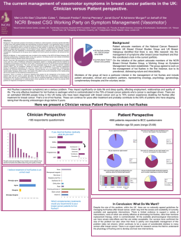 The current management of vasomotor symptoms in breast cancer patients in the UK: Clinician versus Patient perspective. Mei-Lin Ah-See1,Charlotte Coles 2, Deborah.