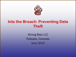 Into the Breach: Preventing Data Theft Strong Bear LLC Palisade, Colorado June 2010 Data Theft – A Real Security Threat Sensitive laptops stolen from Fla.