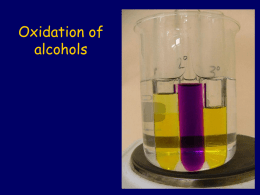 Oxidation of alcohols Acidified potassium permanganate (H+/KMnO4), and acidified potassium dichromate (H+/K2Cr2O7) are important oxidising agents.  They will not react unless acid is present. Purple.