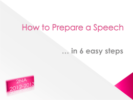   Speech preparation is the most important element to a successful presentation,  It is also the best way to reduce nervousness and combat fear.   This may.