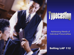 Addressing Needs of Individual Personalities  Selling LAP 112 Objectives Identify types of customer personalities.  Address different types of customer personalities.