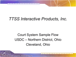 TTSS Interactive Products, Inc.  Court System Sample Flow USDC – Northern District, Ohio Cleveland, Ohio.