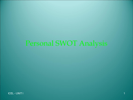 Personal SWOT Analysis  ICEL - UNIT I What is SWOT • 1960’s and 70’s - Albert Humphrey developed this strategic planning tool using.